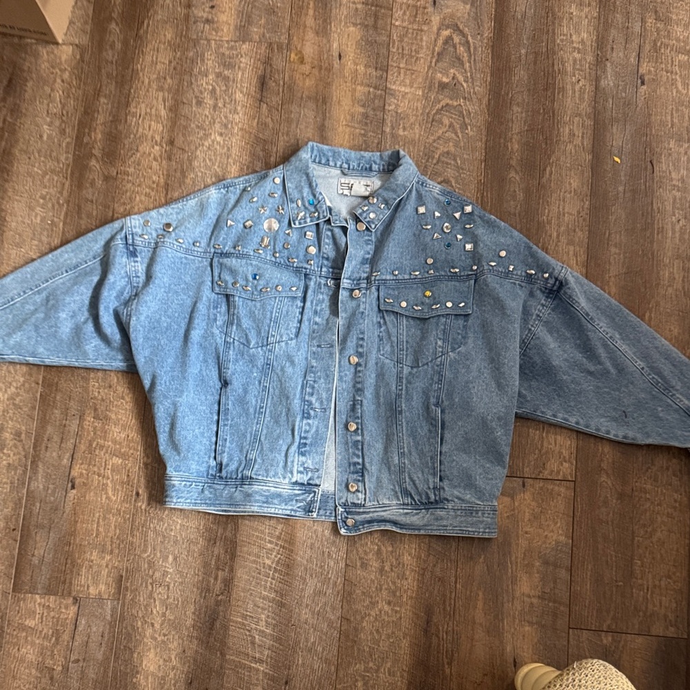 Light Blue Studded Denim Jacket - Unbranded